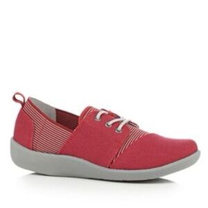 Clark Cloudsteppers Sillian Joss Shoes Red Striped Wrap Sneakers Size 7 A41